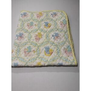 VTG Unisex 40” X 46”Baby Blanket Crib Quilted Comforter Unicorn, Rabbit, Bear